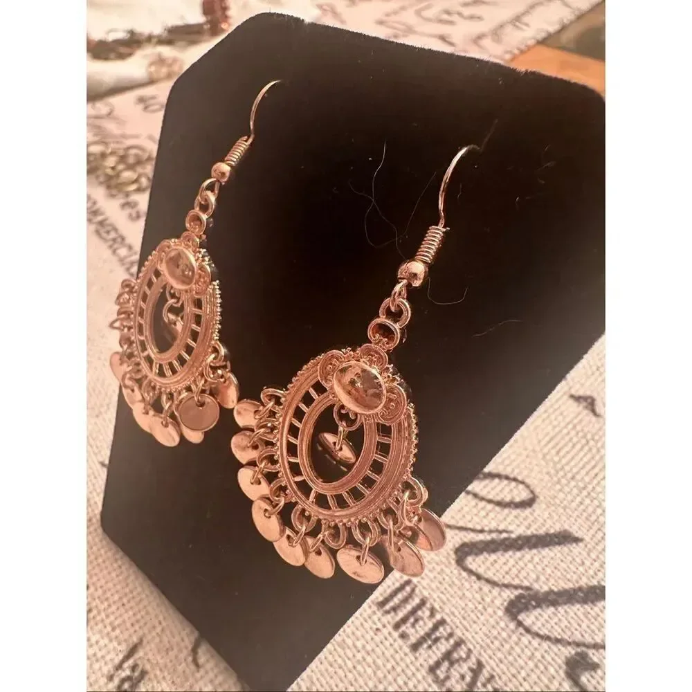 Rose gold tone chandelier earrings